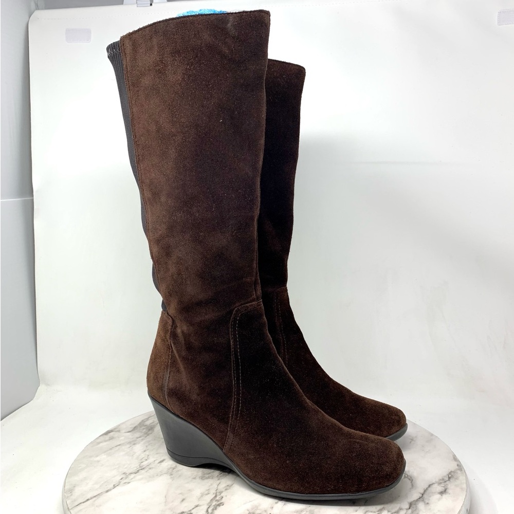 Naturalizer N5 Keepsake Square Toe Brown Suede Wedge Boots 8.5 Comfy Classic